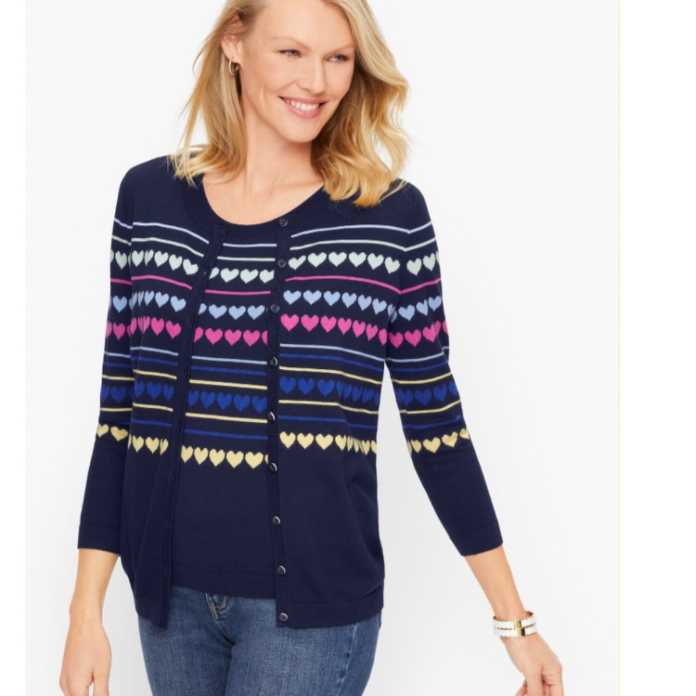 Talbots petites Charming cardigan-hearts and stripes. Worn 2x